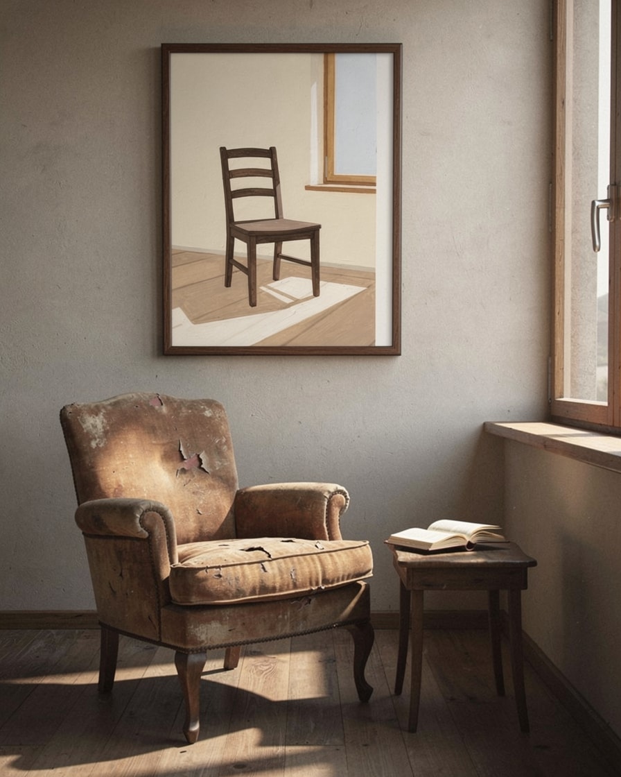 Empty Chair by Window — Library — Digital Gouache Illustration