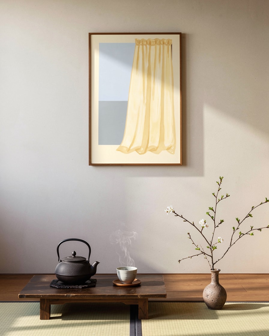 Window with Curtain — Cafe — Digital Gouache Illustration