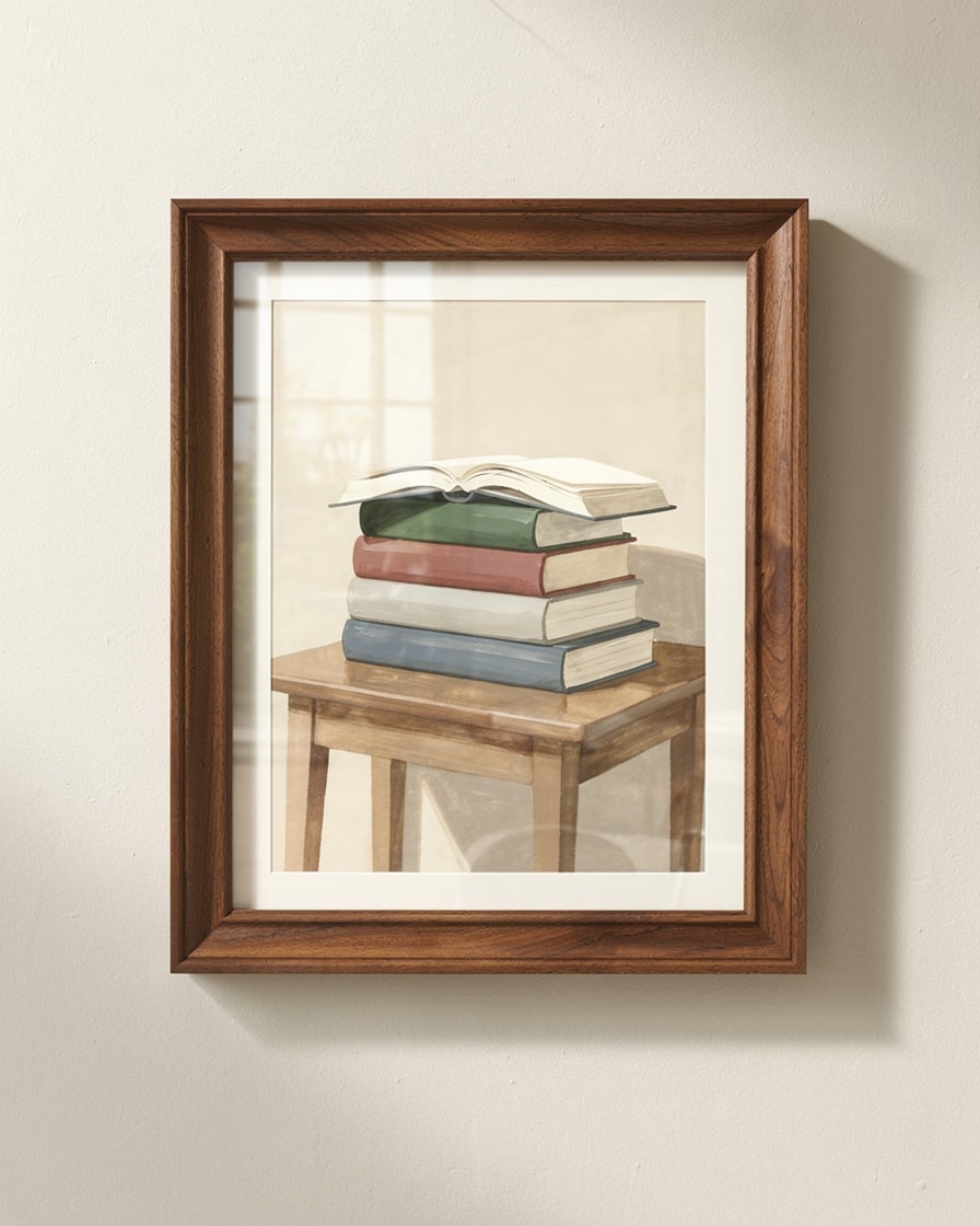 The Stack of Books — Library — Digital Gouache Illustration