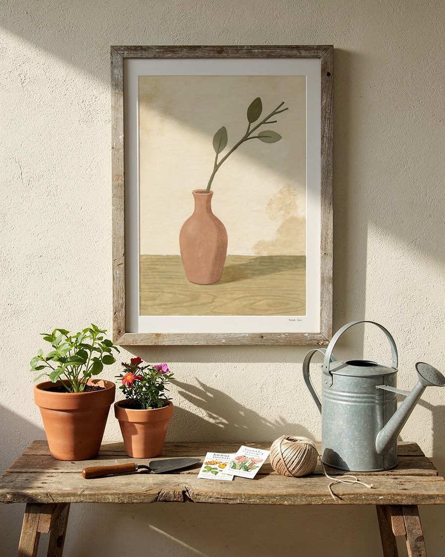 Vase with Branch — Outdoor — Digital Gouache Illustration