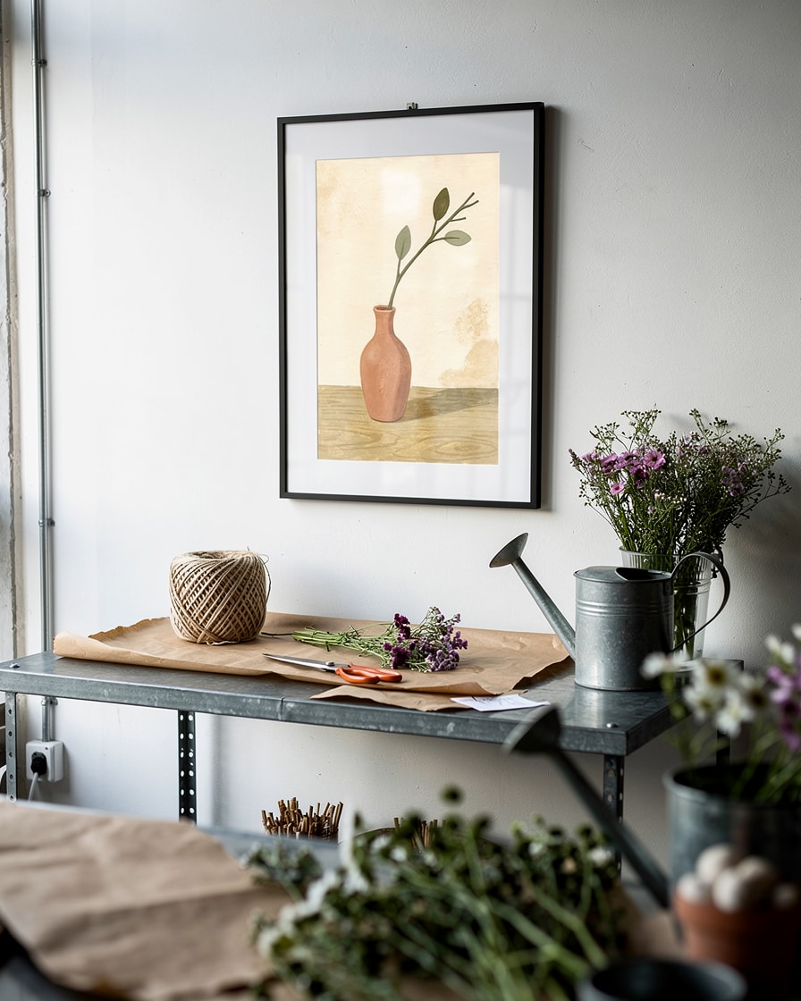 Vase with Branch — Studio — Digital Gouache Illustration