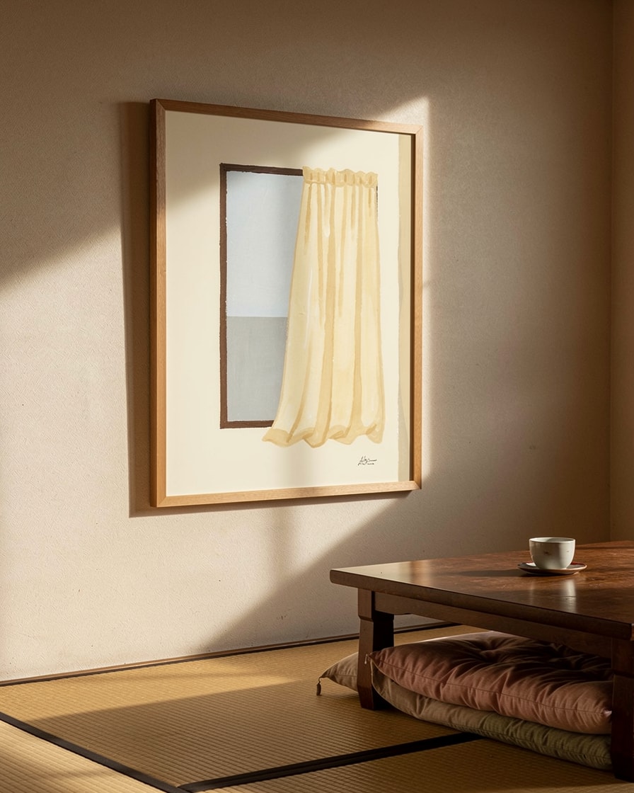 Window with Curtain — Hotel — Digital Gouache Illustration